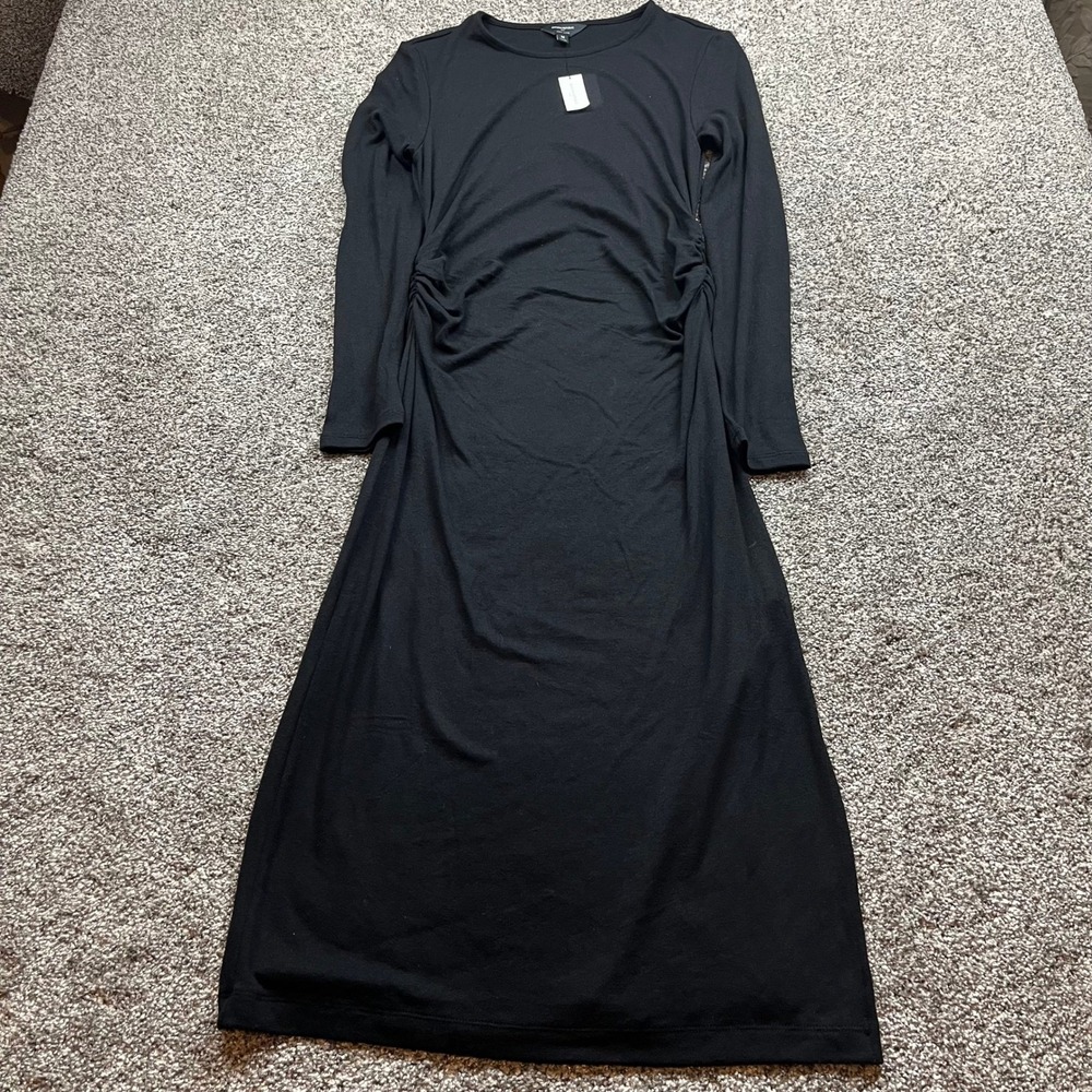 Banana Republic Dress Womens M Black winter Long Sleeve Stretch Soft Luxe Maxi
